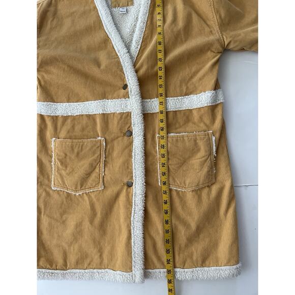 Billabong Corduroy Sherpa Coat Women M Mustard Coastal Cowgirl Western Duster - Picture 6 of 8